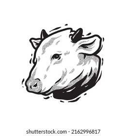 Close Up Cow Face Drawing. Perfect Used For Logo, Icon, Print, Etc