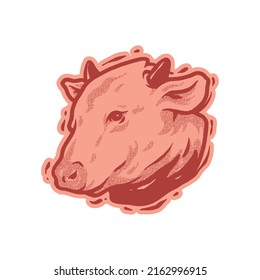 Close Up Cow Face Drawing. Perfect Used For Logo, Icon, Print, Etc