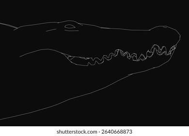 A close up of a crocodile's face with its mouth open. The image is in black and white and has a moody, mysterious feel to it
