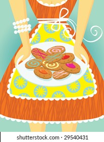 A Close Crop View Of A Woman Holding A Plate Of Delicious Cookies.