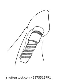 Close up cross section of human gum with a dental implant. Dentistry, dental health. Black lines sketch hand drawn vector illustration isolated on white background.