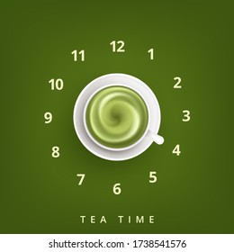 Close up a cup of Matcha green tea Late art hot drink.  Vector illustration
