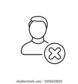 Close or delete account. Male user profile icon with remove sign. Vector line