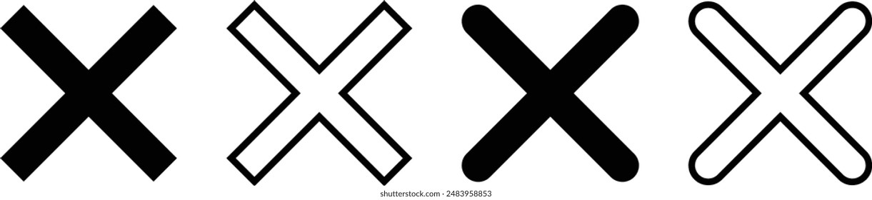 Close, Delete, Cross icon set. Vector illustration