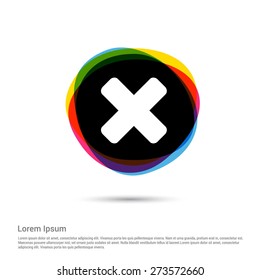 close delete icon, White pictogram icon on multicolor circle creative Multicolor background. Vector illustration. Flat design style. Flat icon, green, red, yellow, black beautiful background