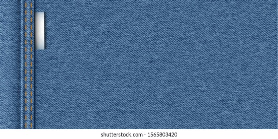 Close up Denim jeans texture Vector clothing background Closeup details line pattern Empty jacket canvas grunge linen fabric woven banner detail Western country love Casual blue dreass day clothes