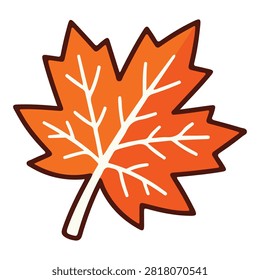 Close up depiction of a single orange autumn leaf with visible veins