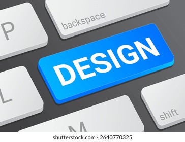 Close up Design Button on Computer Keyboard with White Text for Creative Software User Interface and Digital Workspace Illustration