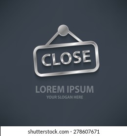 Close design logo template,silver,metal concept design,clean vector