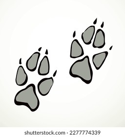 Close up detail macro view. Cute flat feline puma lion kitty stamp element set white paper mud text space. Line hand drawn hunt zoo vet bear pictogram sketch design retro web art doodle contour style