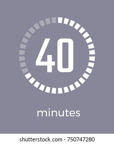 Close up of digital timer showing minutes, circular geometric shape with short lines that indicate time vector illustration isolated on purple