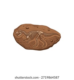 Primer plano de un esqueleto fósil de dinosaurio incrustado en una superficie de roca que muestra huesos