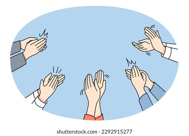 Close up of diverse people clap hands show appreciation and acknowledgement. Men and women businesspeople applaud feel grateful thankful for presenting. Vector illustration.