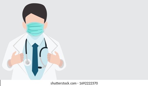 close up Doctor Opening shirt with Medical mask background