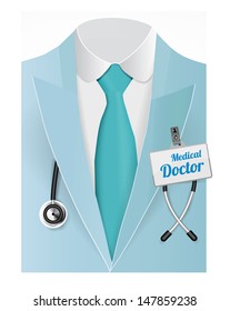 Close up of a doctors lab blue coat. Vector illustration