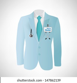 Close up of a doctors lab blue coat. Vector illustration