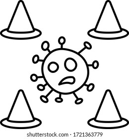Close the Domestic and International Border Symbol, Coronavirus surrounded by construction cone concept, Lockdown the Corona Virus Vector Icon Design, 