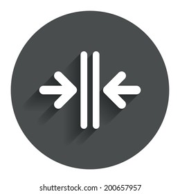 Close the door sign icon. Control in the elevator symbol. Circle flat button with shadow. Modern UI website navigation. Vector