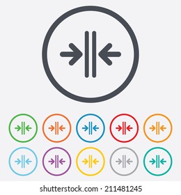 Close the door sign icon. Control in the elevator symbol. Round circle buttons with frame. Vector