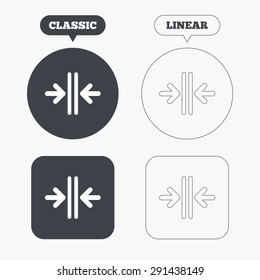 Close The Door Sign Icon. Control In The Elevator Symbol. Classic And Line Web Buttons. Circles And Squares. Vector