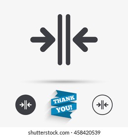 Close the door sign icon. Control in the elevator symbol. Flat icons. Buttons with icons. Thank you ribbon. Vector