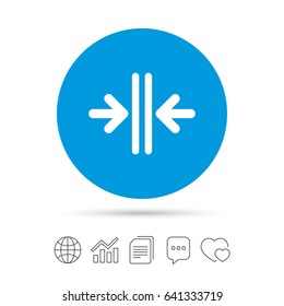 Close the door sign icon. Control in the elevator symbol. Copy files, chat speech bubble and chart web icons. Vector