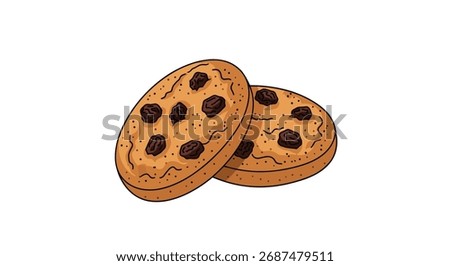 A close up drawing of two delicious chocolate chip cookies.