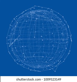 Close up of the Earth and a network lines on top of it. Concept of globalisation. A beautiful element for your design. Vector EPS10 format, rendering of 3d