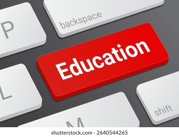 Close Up Education Button on Laptop or Computer Keyboard for Learning, Online Course, Study, Academic, and 3D Technology Interface Illustration