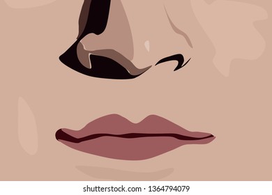 Close up elements of face - nose and  mouth.