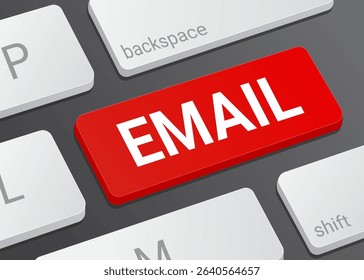 Close Up Email Button on Laptop or Computer Keyboard for Electronic Mail, Messaging, and 3D Communication Illustration