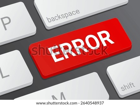 Close Up Error Button on Laptop or Computer Keyboard for System Alert, Warning Notification, Software Issue, and Troubleshooting 3D Illustration