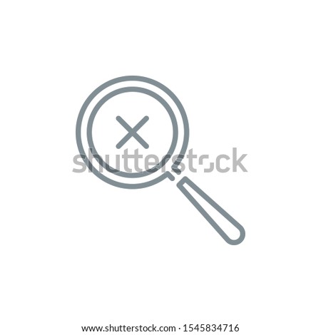 close error X with magnifier glass outline flat icon. Single quality outline logo search symbol for web design or mobile app. Thin line design logo sign. Loupe lens icon isolated on white background.