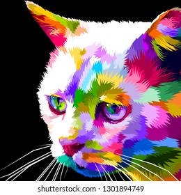 close up of face cat on geometric pop art