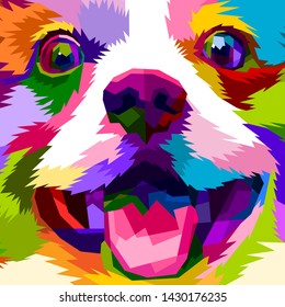 close up of face happy corgi dog illustration 