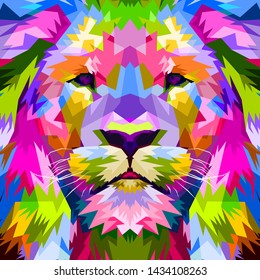 close up of face lion on abstract pop art 