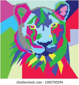close up of face lion on abstract pop art
