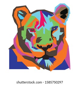 close up of face lion on abstract pop art
