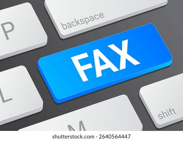Close Up Fax Button on Laptop or Computer Keyboard for Faxing Documents, Communication, and 3D Technology Illustration