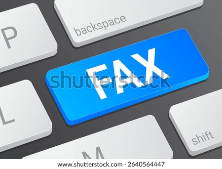 Close Up Fax Button on Laptop or Computer Keyboard for Faxing Documents, Communication, and 3D Technology Illustration