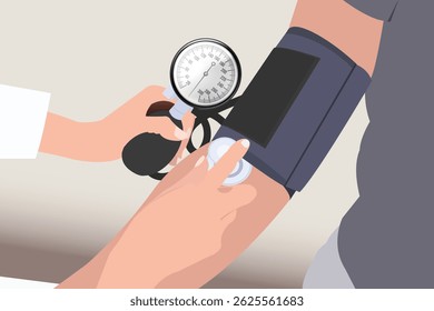 Close up of female doctors hand checking blood pressure