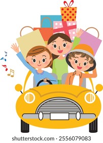 Close female friends are going out in a car and enjoying shopping