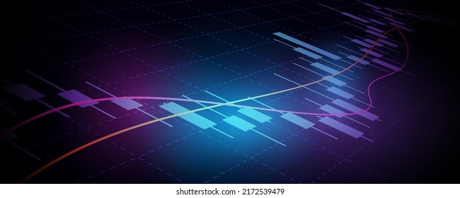 Close Up Financial Graph With Up Trend Line Chart In Stock Market On Neon Color Background