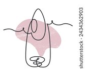 Close up of finger with mountain peak nail form. Simplicity vector illustration. Continuously line drawing on a colored background with a texture liquid shape. Monoline simplicity design.
