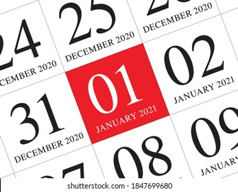 Close up of first day of the year 2021 on diary calendar, simple and clean design vector. 
