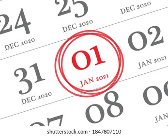 Close up of first day of the year 2021 on diary calendar, simple and clean design vector. 
