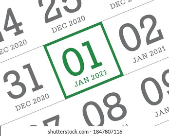 Cierre del primer día del año 2021 en calendario diario, simple y limpio vector de diseño. 
