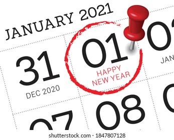 Close up of first day of the year 2021 on diary calendar, simple and clean design vector. 
