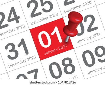 Cierre del primer día del año 2021 en calendario diario, simple y limpio vector de diseño. 
