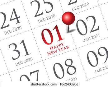 Close up of first day of the year 2021 on diary calendar, simple and clean design vector. 
